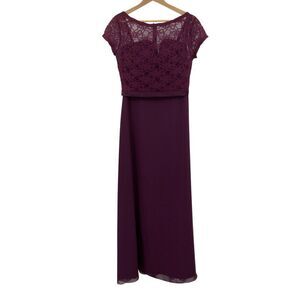 Mori Lee Satin Chiffon Dress With Removable Lace Bateau Jacket Purple 12
